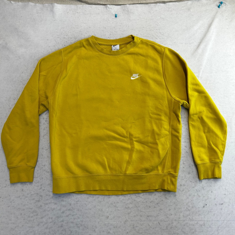 Nike Sweatshirt Mens Large Yellow Crewneck Pullover Fleece Logo